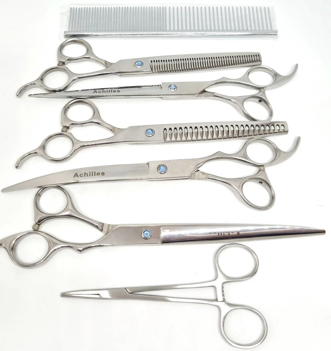 Achilles Hondenschaar - Scharenset Hond 8 INCH - 8-Delige Scharenset - Effileerschaar Hond 3 Achilles Hondenschaar - Scharenset Hond 8 INCH - 8-Delige Scharenset - Effileerschaar Hond - Afbeelding 3