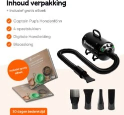 Captain Pup's Professionele Hondenföhn Met 4 Opzetstukken - Bijgeleverde Hondenborstel - Waterblazer Voor Honden - Zwart 13 Captain Pup's Professionele Hondenföhn Met 4 Opzetstukken - Bijgeleverde Hondenborstel - Waterblazer Voor Honden - Zwart -Hondenbenodigdheden 1200x1116