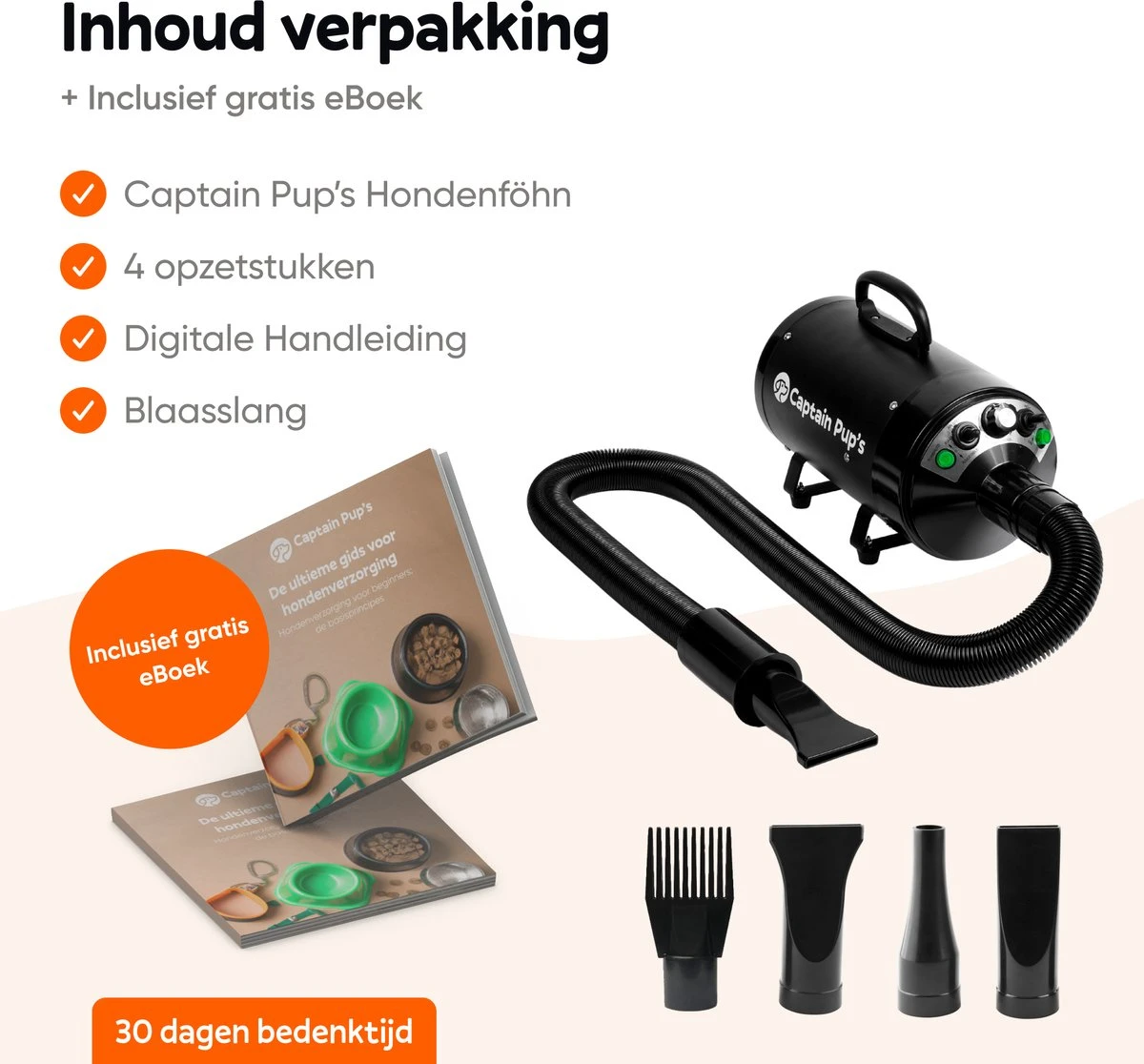 Captain Pup's Professionele Hondenföhn Met 4 Opzetstukken - Bijgeleverde Hondenborstel - Waterblazer Voor Honden - Zwart 6 Captain Pup's Professionele Hondenföhn Met 4 Opzetstukken - Bijgeleverde Hondenborstel - Waterblazer Voor Honden - Zwart - Afbeelding 6