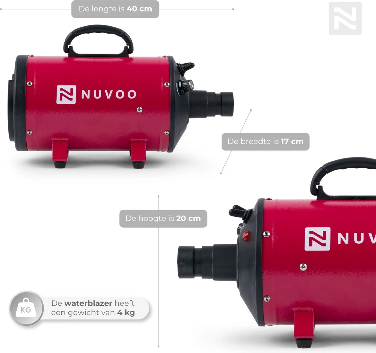 Nuvoo Professionele Hondenföhn / Waterblazer / Hondenborstel Met 3 Opzetstukken - Verstelbare Vermogen Tot 2200W - Warme / Koude Stand - Rood 3 Nuvoo Professionele Hondenföhn / Waterblazer / Hondenborstel Met 3 Opzetstukken - Verstelbare Vermogen Tot 2200W - Warme / Koude Stand - Rood - Afbeelding 3
