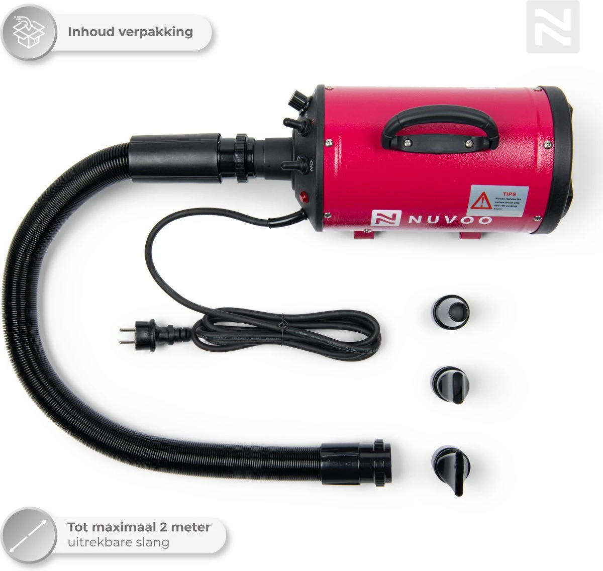 Nuvoo Professionele Hondenföhn / Waterblazer / Hondenborstel Met 3 Opzetstukken - Verstelbare Vermogen Tot 2200W - Warme / Koude Stand - Rood 7 Nuvoo Professionele Hondenföhn / Waterblazer / Hondenborstel Met 3 Opzetstukken - Verstelbare Vermogen Tot 2200W - Warme / Koude Stand - Rood - Afbeelding 7