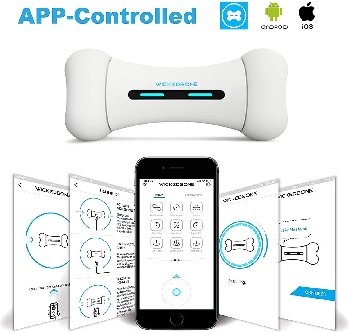 Wickedbone - Automatisch, Interactief En Intelligent Speelgoed Voor Honden - App & Bluetooth Bestuurbaar - USB Oplaadbaar 1 Wickedbone - Automatisch, Interactief En Intelligent Speelgoed Voor Honden - App & Bluetooth Bestuurbaar - USB Oplaadbaar