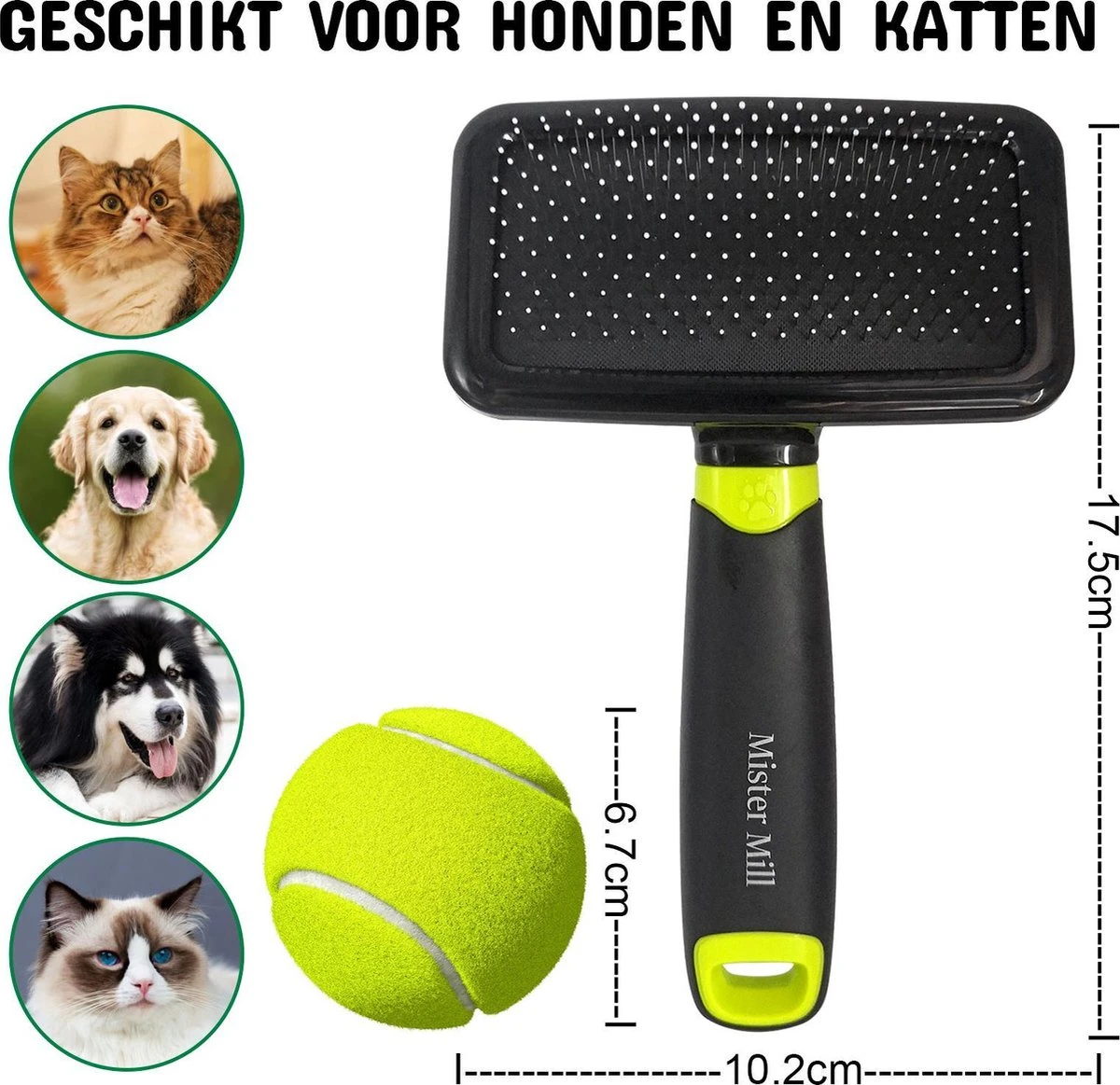Mister Mill 2 Zijdige Ondervacht Kam Plus Slicker Borstel - Honden/Katten Kam - Voordeel Set 3 Mister Mill 2 Zijdige Ondervacht Kam Plus Slicker Borstel - Honden/Katten Kam - Voordeel Set - Afbeelding 3