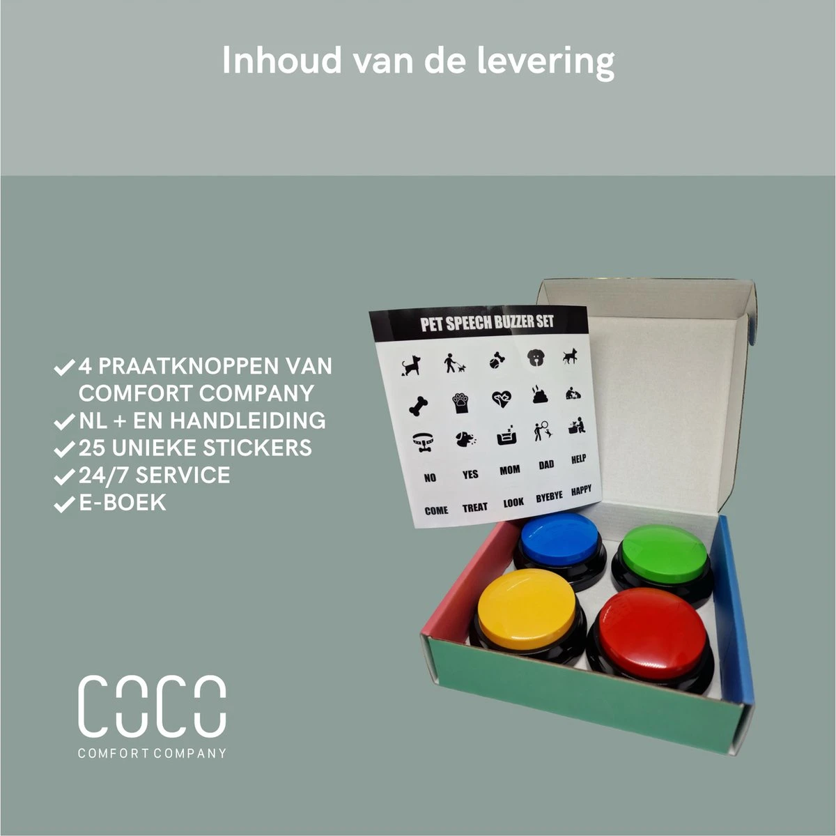 Comfort Company Praatknop Hond | Dogbuttons – Honden Speelgoed | Honden Speelgoed Intelligentie | 4 Stuks | Agility Voor De Hond | 30 Seconden Opnamen | Honden Training 8 Comfort Company Praatknop Hond | Dogbuttons – Honden Speelgoed | Honden Speelgoed Intelligentie | 4 Stuks | Agility Voor De Hond | 30 Seconden Opnamen | Honden Training - Afbeelding 8