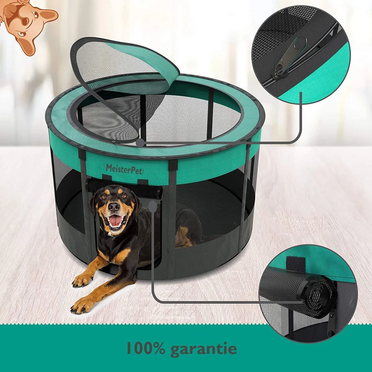 Meisterpet - Opvouwbare Puppyren Rond - (Ø X H) 115 X 58 Cm - Met Gratis Dieren Verzorging Set 5 Meisterpet - Opvouwbare Puppyren Rond - (Ø X H) 115 X 58 Cm - Met Gratis Dieren Verzorging Set - Afbeelding 5