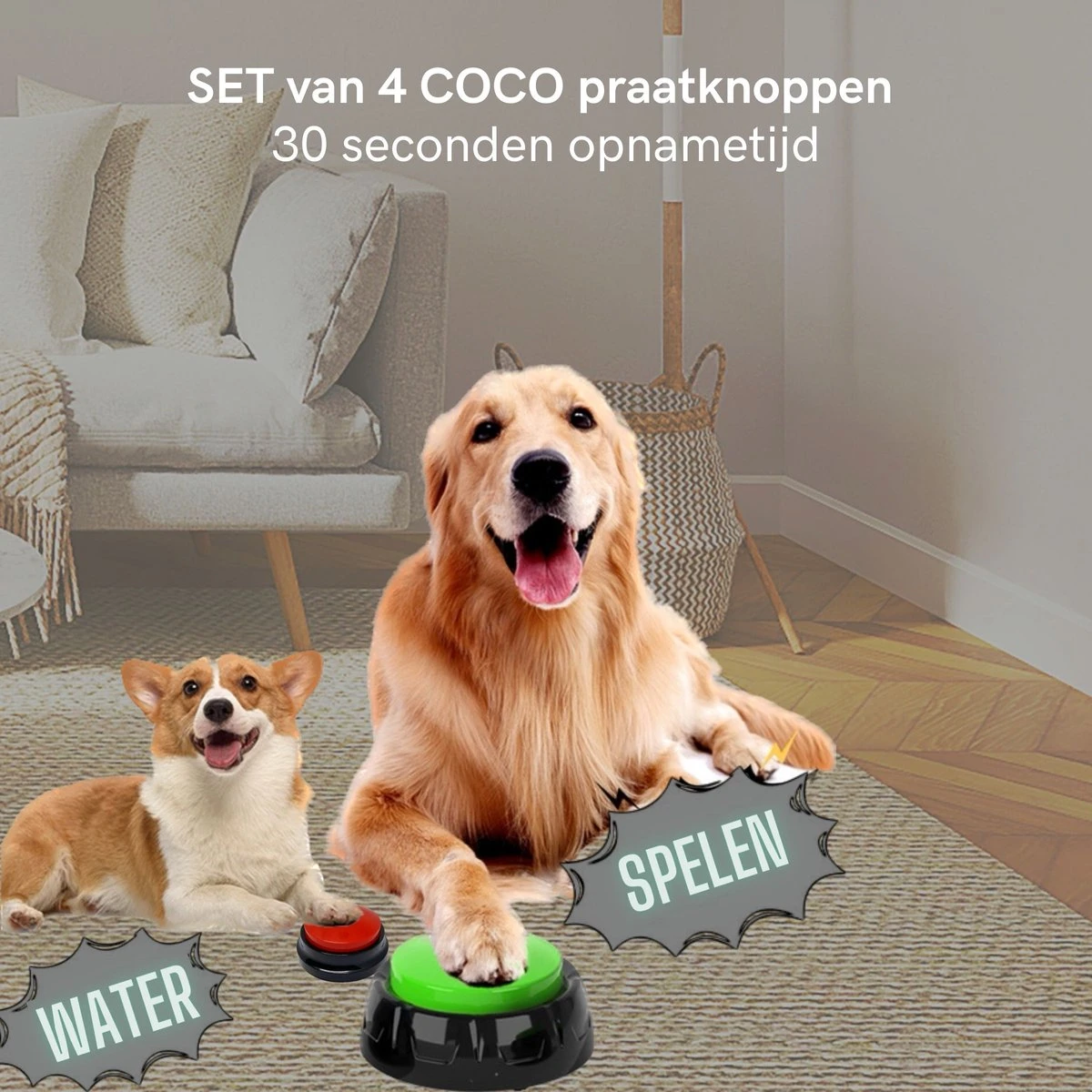 Comfort Company Praatknop Hond | Dogbuttons – Honden Speelgoed | Honden Speelgoed Intelligentie | 4 Stuks | Agility Voor De Hond | 30 Seconden Opnamen | Honden Training 6 Comfort Company Praatknop Hond | Dogbuttons – Honden Speelgoed | Honden Speelgoed Intelligentie | 4 Stuks | Agility Voor De Hond | 30 Seconden Opnamen | Honden Training - Afbeelding 6