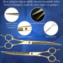 Scharenset Hond - 8-Delige Scharenset - Hondenschaar - Trimset - Trimschaar Voor Honden - Huisdier Knipset - Effileerschaar Hond - Goud -Hondenbenodigdheden 1200x1200 263