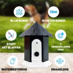 Vulpes Pets® Anti Blaf Apparaat Pro - Anti Blafband Voor Alle Honden - Luxe Hondentrainer - Diervriendelijk & Zonder Schok - Inclusief 9V Batterij - Waterbestendig - Ophangbaar - Instelbare Ultrasone Niveauregeling - 4 Standen -Hondenbenodigdheden 1200x1200 663
