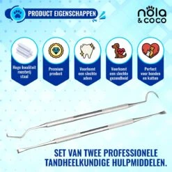 Nola & Coco® Tandsteen Verwijderaar Set Inclusief Bewaardoosje - Tandenkrabber - Set Van Twee - Hond - Kat - Tandenborstel - Tandplak Verwijderen - Tandenstoker - Honden Tanden Schoonmaken - Tandenhaakje - Gebitsreiniging -Hondenbenodigdheden 1200x1200 909