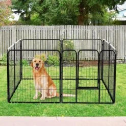 Merkloos Hondenren - Puppyren - Hondenkennel - 8 Kennelpanelen - Staal - 80 Cm Hoog - 640 Cm Omtrek - Uitbreidbaar