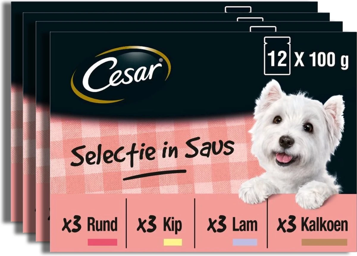 Cesar Selectie In Saus Maaltijdzakjes Honden Natvoer - Vlees En Groenten In Saus - 48 X 100 Gr 1 Cesar Selectie In Saus Maaltijdzakjes Honden Natvoer - Vlees En Groenten In Saus - 48 X 100 Gr