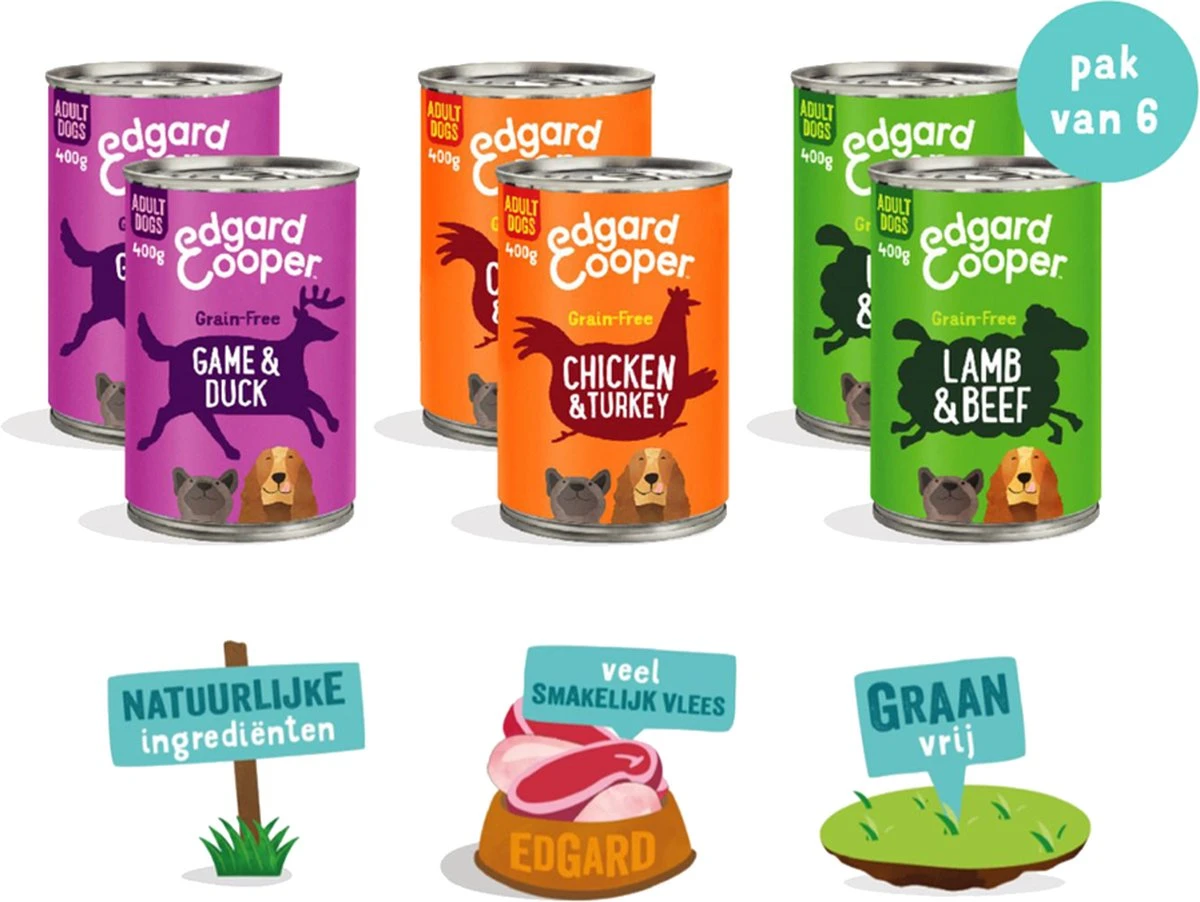 Edgard & Cooper Hondenvoer Multipack Kip - Wild - Lam 6 X 400 Gr 9 Edgard & Cooper Hondenvoer Multipack Kip - Wild - Lam 6 X 400 Gr - Afbeelding 9