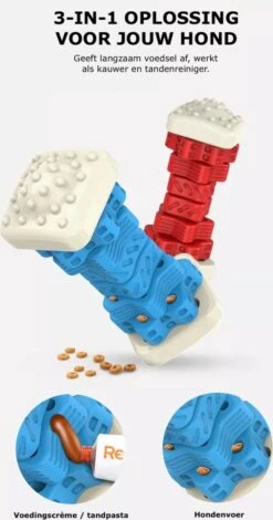 3-in-1 Hondenkauwbot - Gebitsverzorging - IQ Training - Voedsel Afgifte Functie - Geometrisch Ontwerp - Duurzaam & Milieuvriendelijk - Kauwbot - Honden - Hondenbot - Rood -Hondenbenodigdheden 631x1200