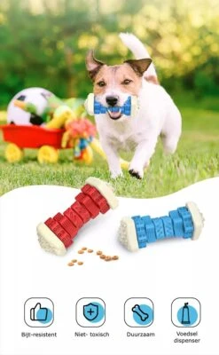 3-in-1 Hondenkauwbot - Gebitsverzorging - IQ Training - Voedsel Afgifte Functie - Geometrisch Ontwerp - Duurzaam & Milieuvriendelijk - Kauwbot - Honden - Hondenbot - Rood -Hondenbenodigdheden 741x1200