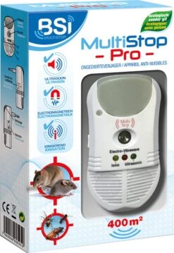 BSI - Multistop Pro - Ongedierteverjager Met 3-voudige Werking: Ultrasoon + Elektromagnetisch + Ioniserend - Ongediertebestrijding - Onhoorbaar Voor Mens - Bereik Tot 300 M² -Hondenbenodigdheden 826x1200
