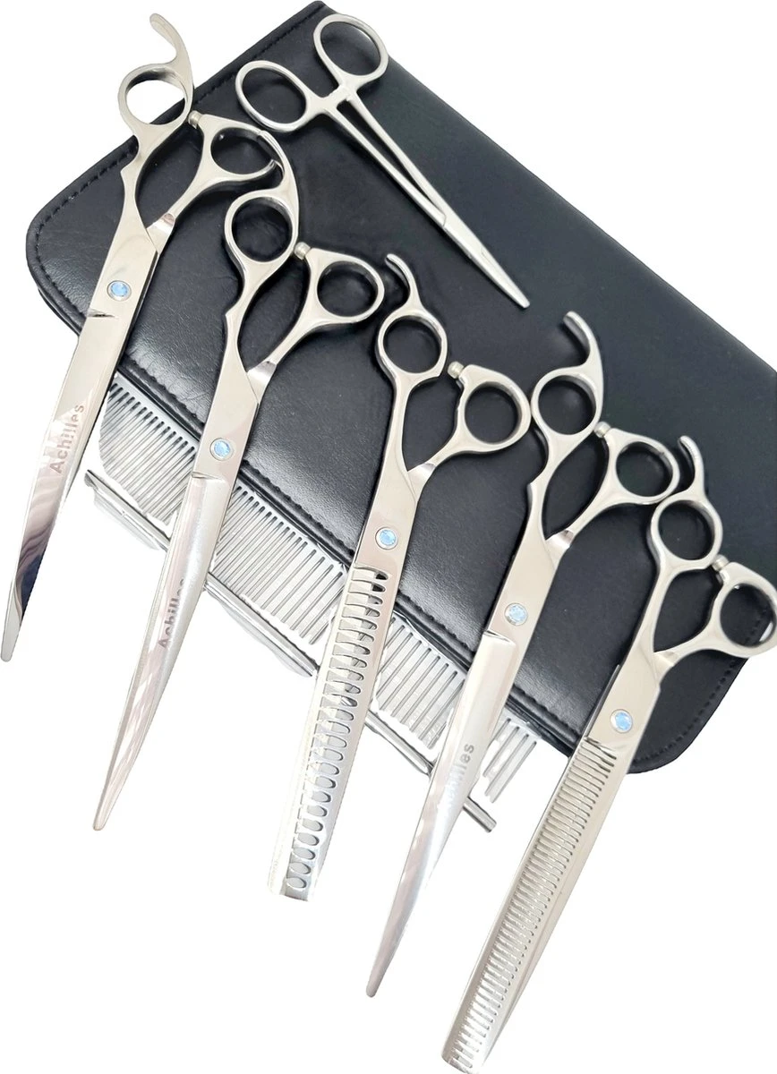 Achilles Hondenschaar - Scharenset Hond 8 INCH - 8-Delige Scharenset - Effileerschaar Hond 2 Achilles Hondenschaar - Scharenset Hond 8 INCH - 8-Delige Scharenset - Effileerschaar Hond - Afbeelding 2