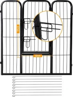 Merkloos Hondenren - Puppyren - Hondenkennel - 8 Kennelpanelen - Staal - 80 Cm Hoog - 640 Cm Omtrek - Uitbreidbaar -Hondenbenodigdheden 907x1200