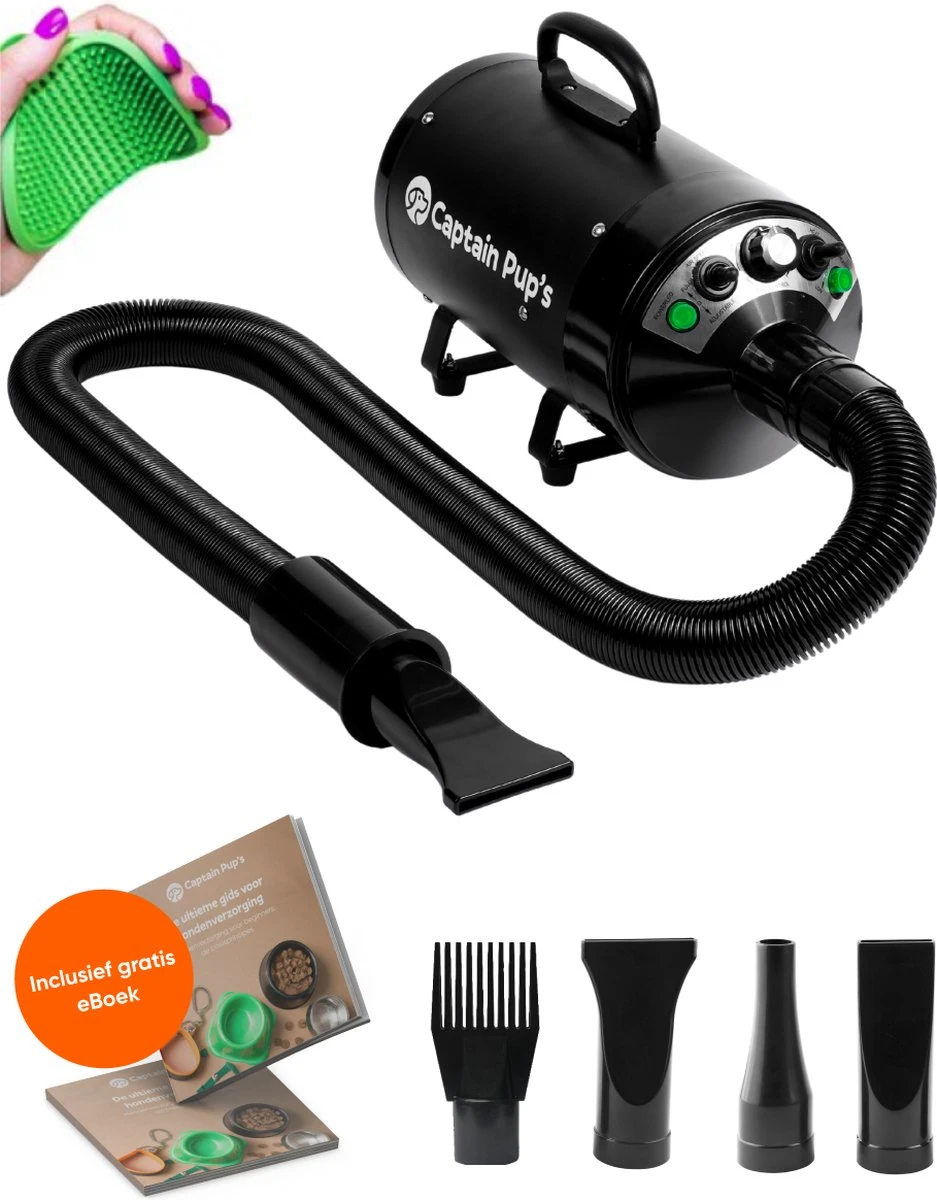 Captain Pup's Professionele Hondenföhn Met 4 Opzetstukken - Bijgeleverde Hondenborstel - Waterblazer Voor Honden - Zwart 1 Captain Pup's Professionele Hondenföhn Met 4 Opzetstukken - Bijgeleverde Hondenborstel - Waterblazer Voor Honden - Zwart