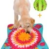 Snuffelmat 70x70cm Inclusief Rubberen Massage Bal & E-book - Speelmat Hond - Denkspel Hond - Puppy Speelgoed - Anti Schrok Mat - Honden Snoepjes - Cadeau Tip