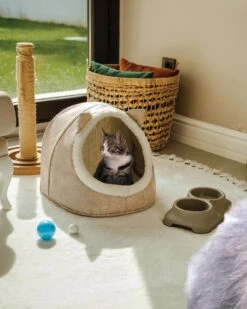 Merkloos Opvouwbaar Kattenhuis - En Hondennest – Cat House - Kattenhol - Cat Cave - Beige -Hondenbenodigdheden 960x1200 2